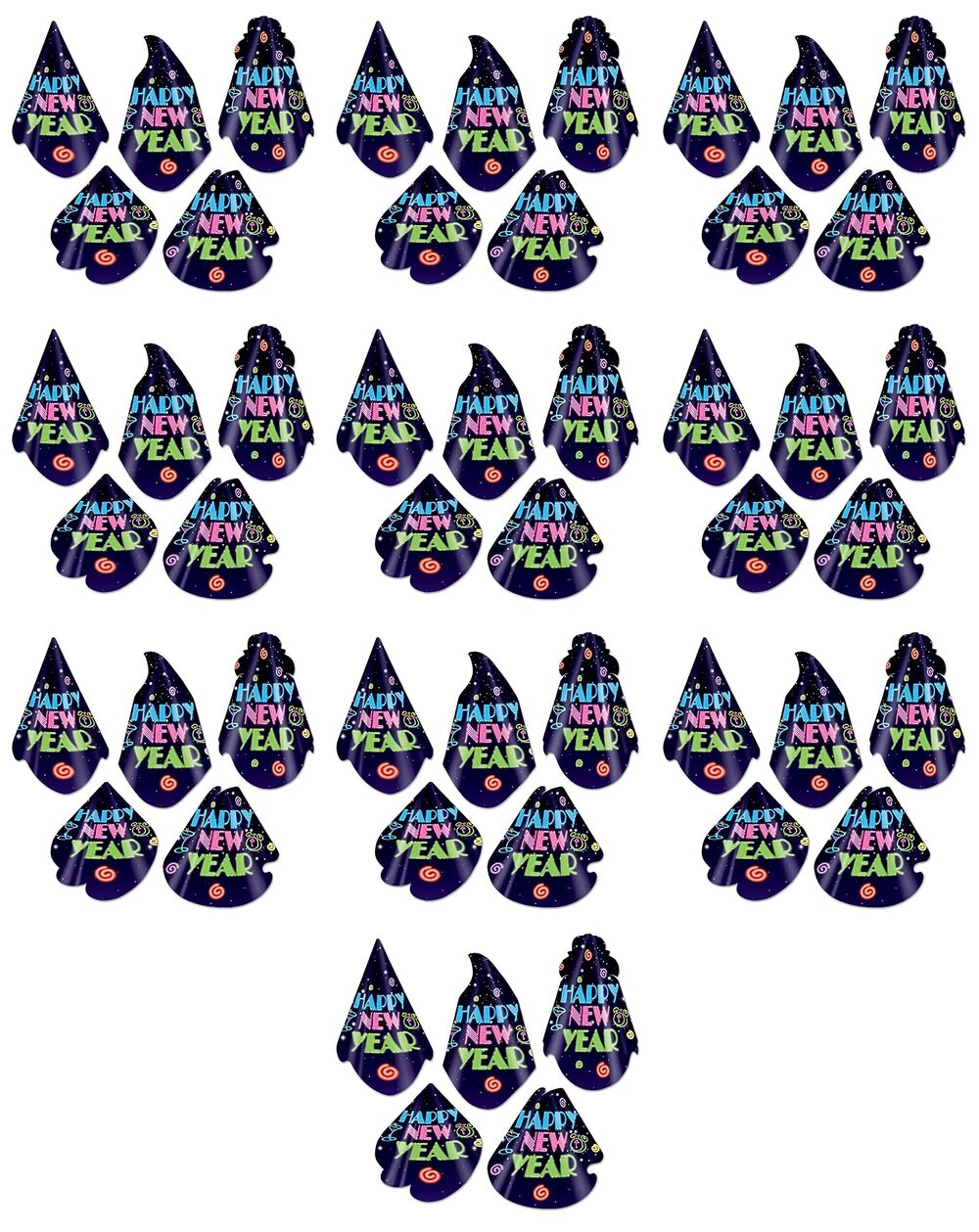 7805 50 Piece Neon Midnight Paper Hats for Happy New Year's Eve Party